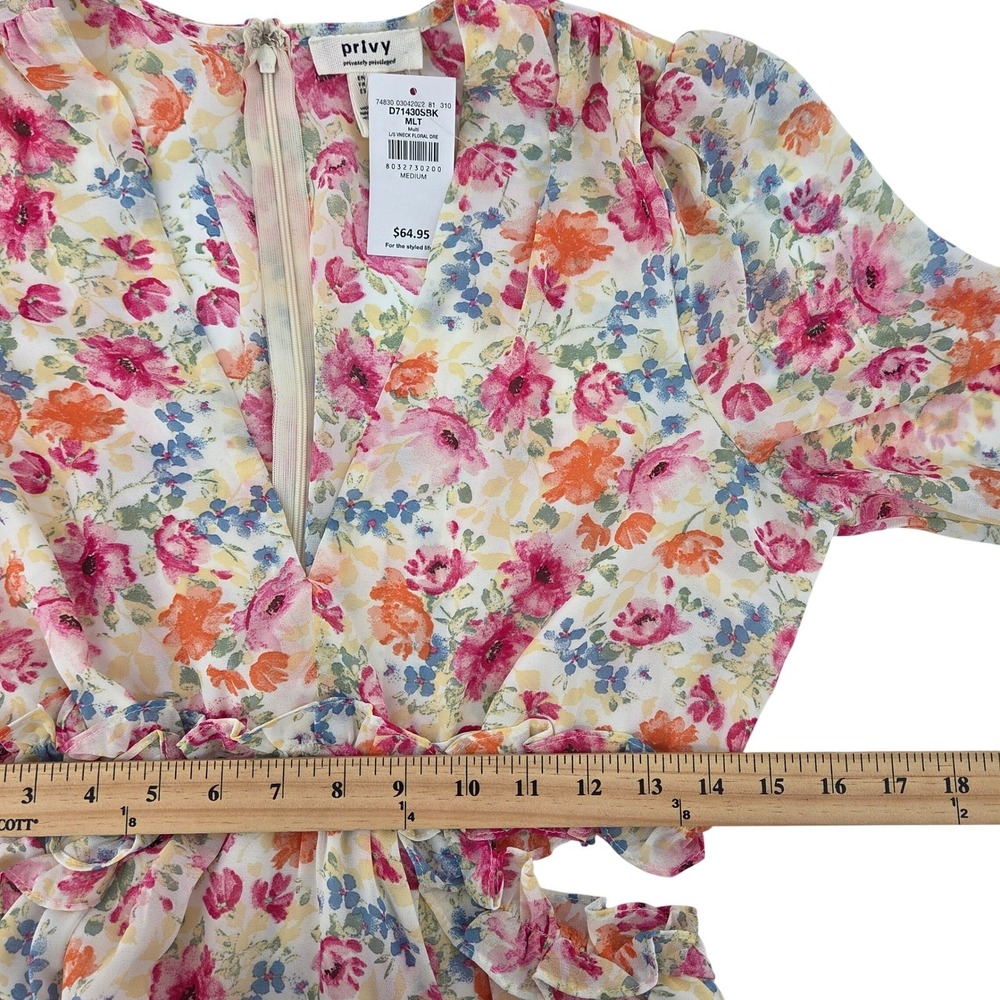 Privy Floral Mini Dress Multi Color Cutout V-Neck Cottagecore Fairycore Boho M - Picture 6 of 12